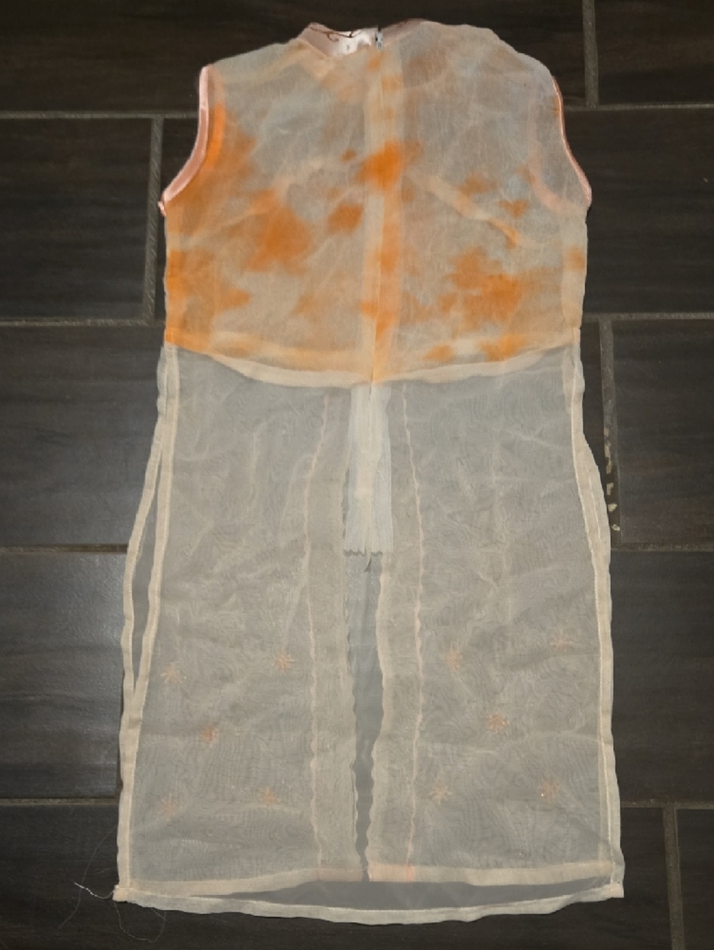 Kids Asian Style Peach Floral Embroidered Sheer Tunic & Satin Pants Set NWOT - Picture 4 of 7